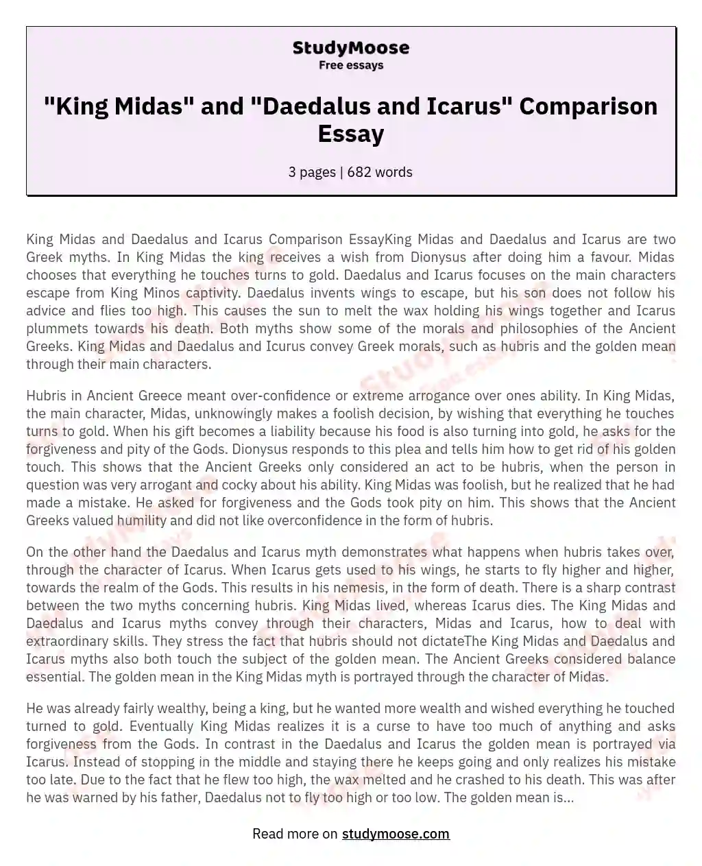 "King Midas" and "Daedalus and Icarus" Comparison Essay essay