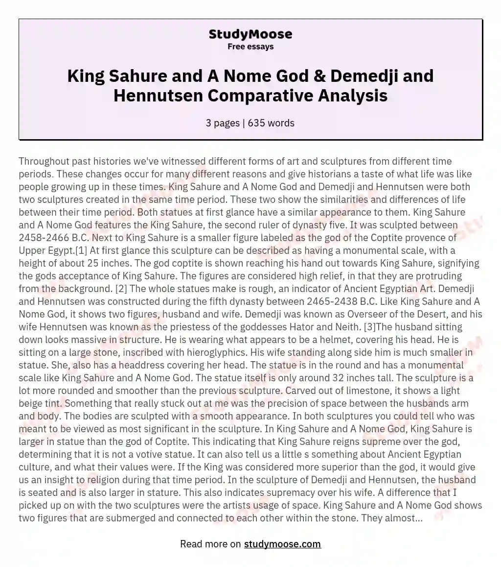King Sahure and A Nome God &amp; Demedji and Hennutsen Comparative Analysis essay
