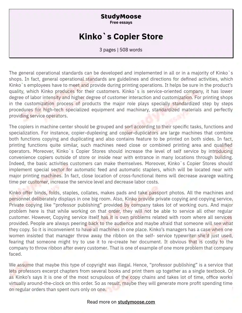 Kinko`s Copier Store essay