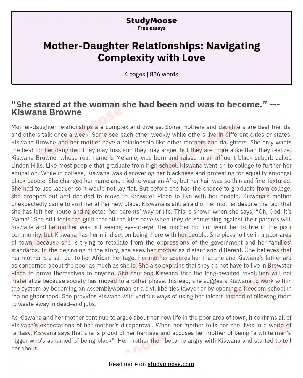 Mother-Daughter Relationships: Navigating Complexity with Love essay