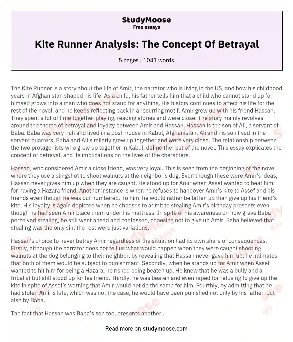 Kite Runner Analysis: The Concept Of Betrayal essay