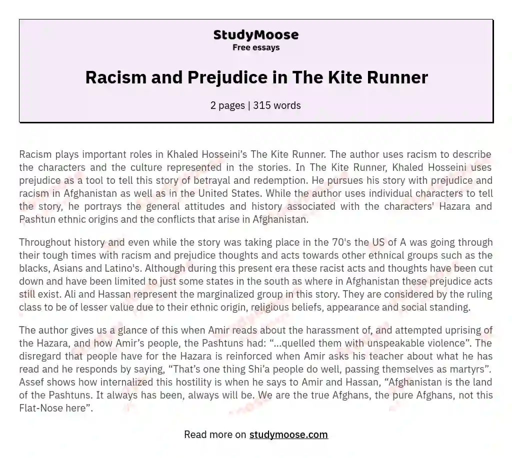 Racism and Prejudice in The Kite Runner essay