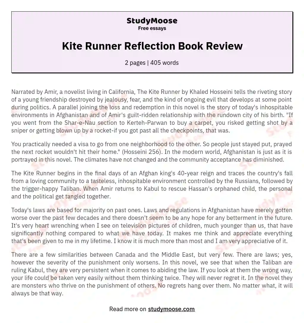 kite runner book review essay