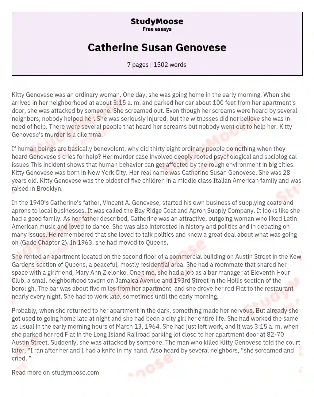 Catherine Susan Genovese essay