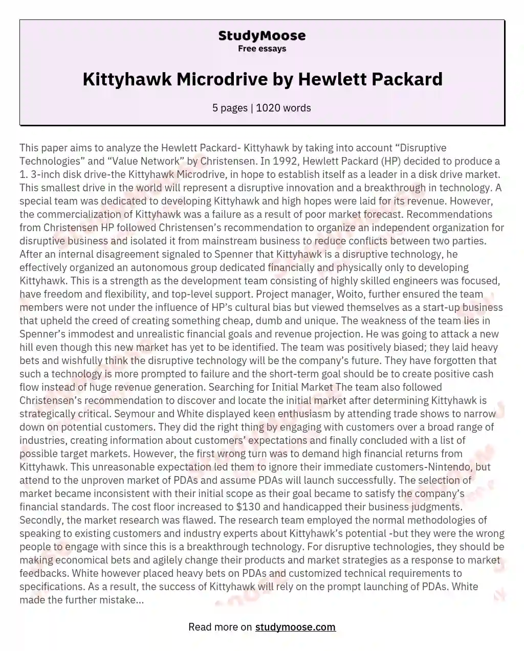 Kittyhawk Microdrive by Hewlett Packard essay