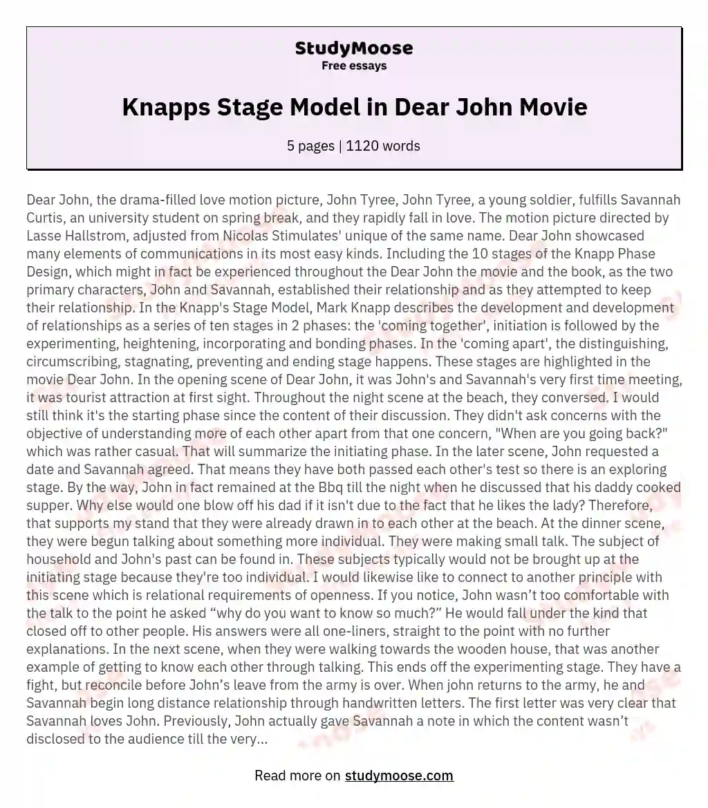 Knapps Stage Model in Dear John Movie essay