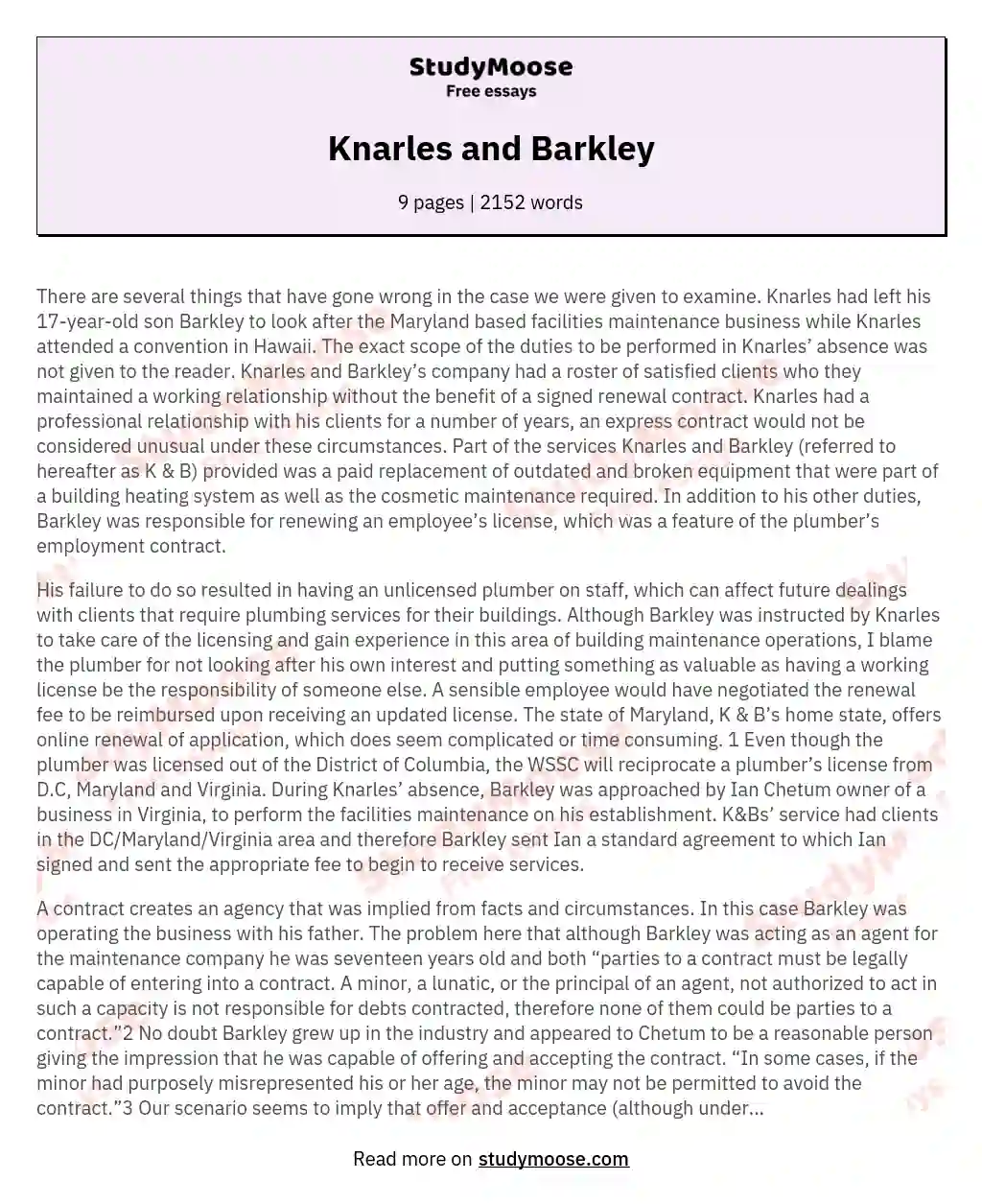 Knarles and Barkley essay