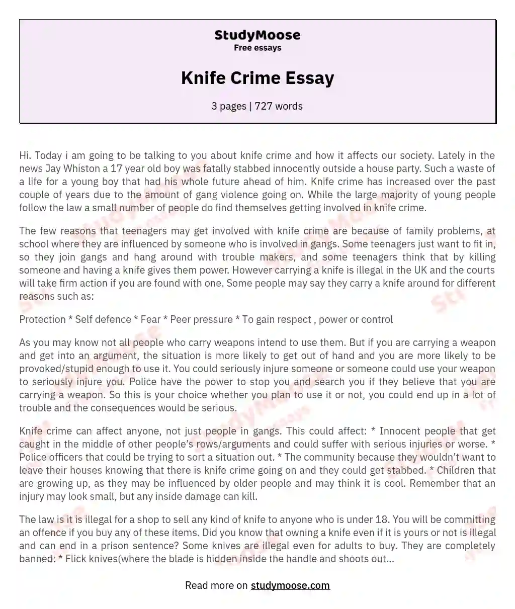 Knife Crime Essay essay