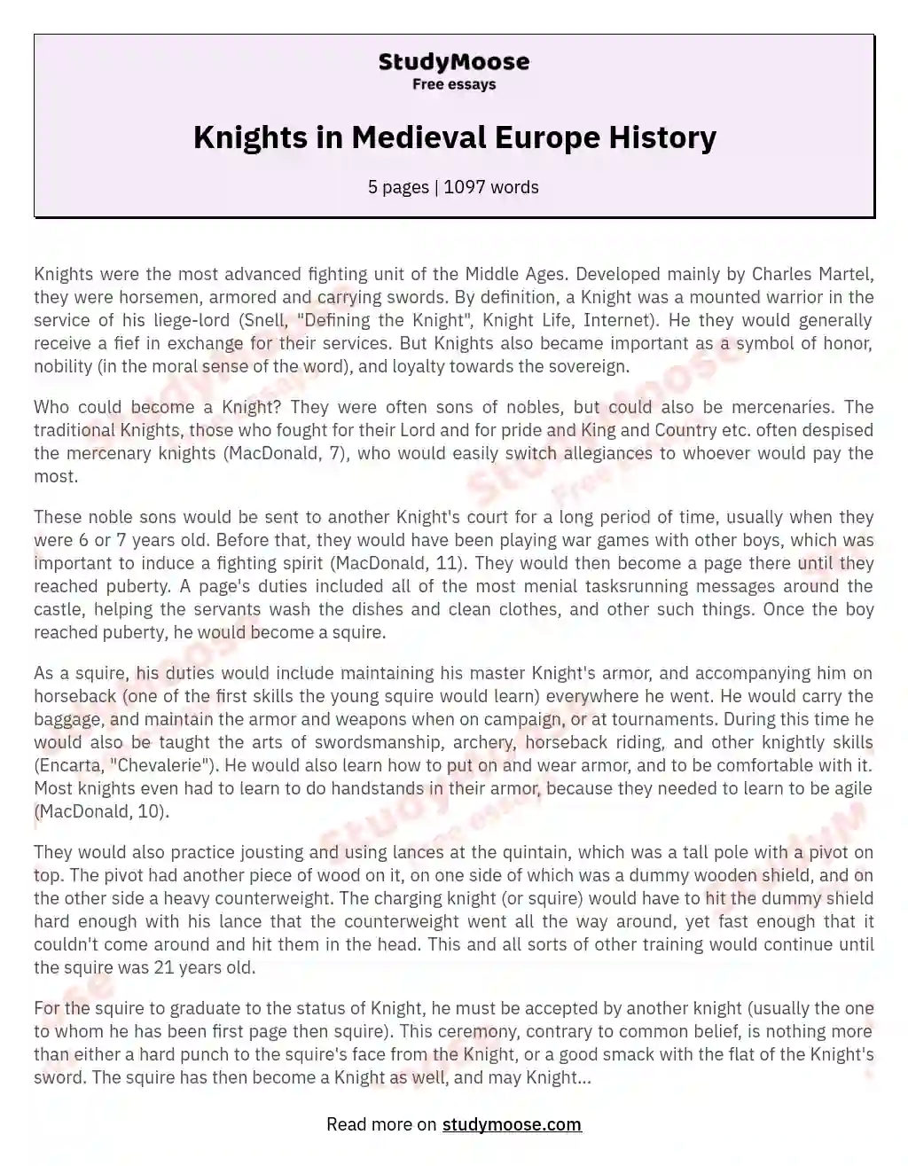 Knights in Medieval Europe History
