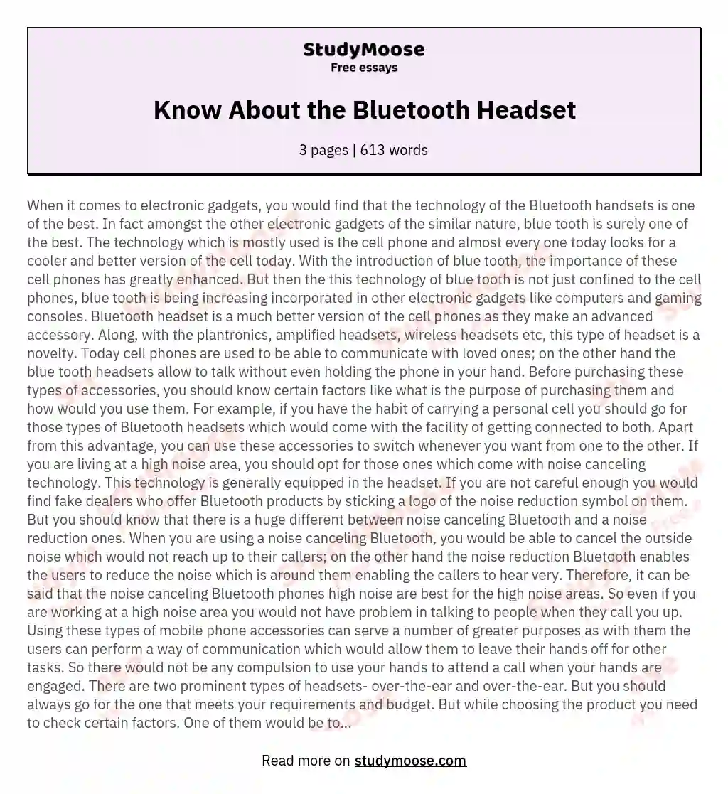 Know About the Bluetooth Headset essay