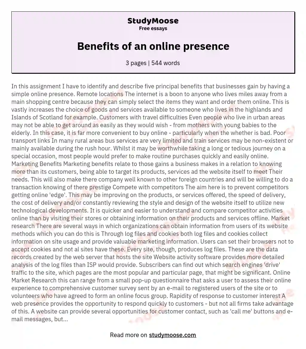 Benefits of an online presence