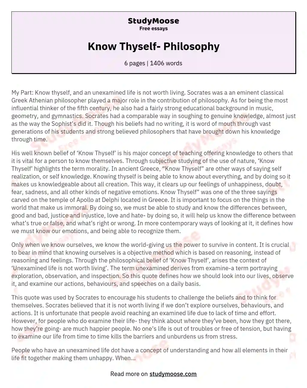Know Thyself- Philosophy