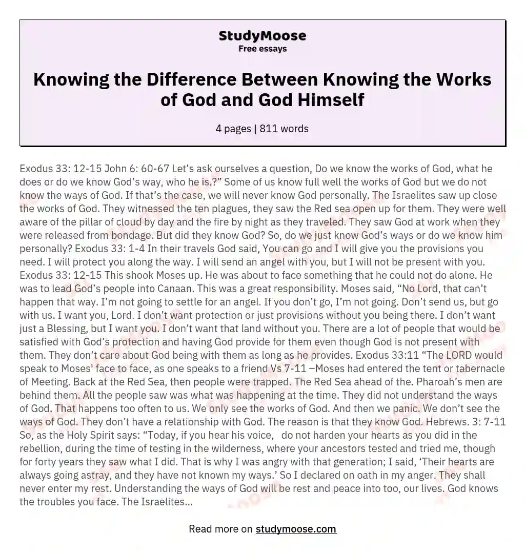 Knowing the Difference Between Knowing the Works of God and God Himself essay