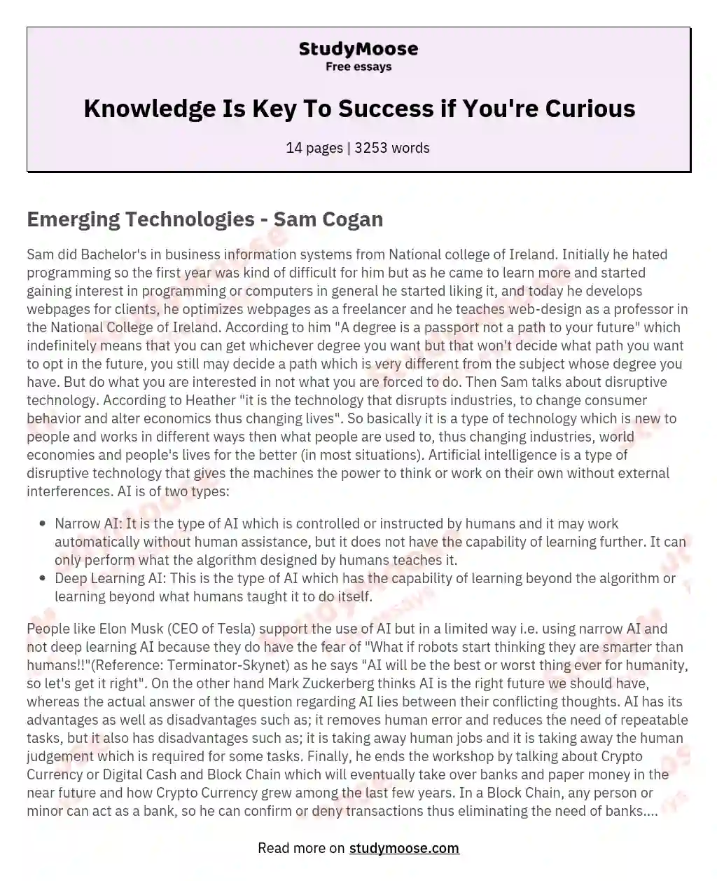 Knowledge Is Key To Success if You're Curious essay