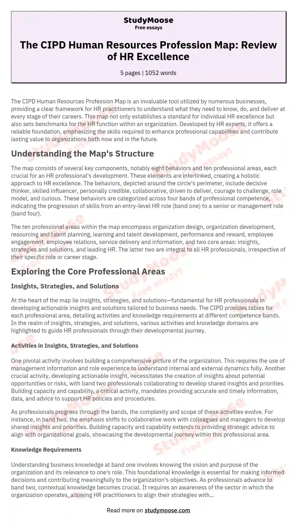 The CIPD Human Resources Profession Map: Review of HR Excellence essay