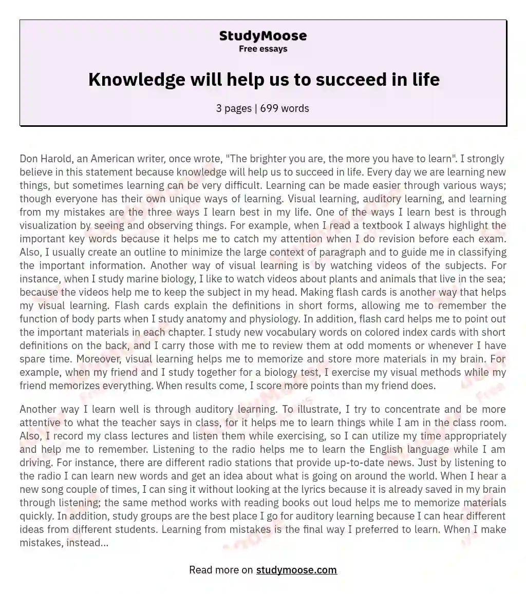 Knowledge will help us to succeed in life essay