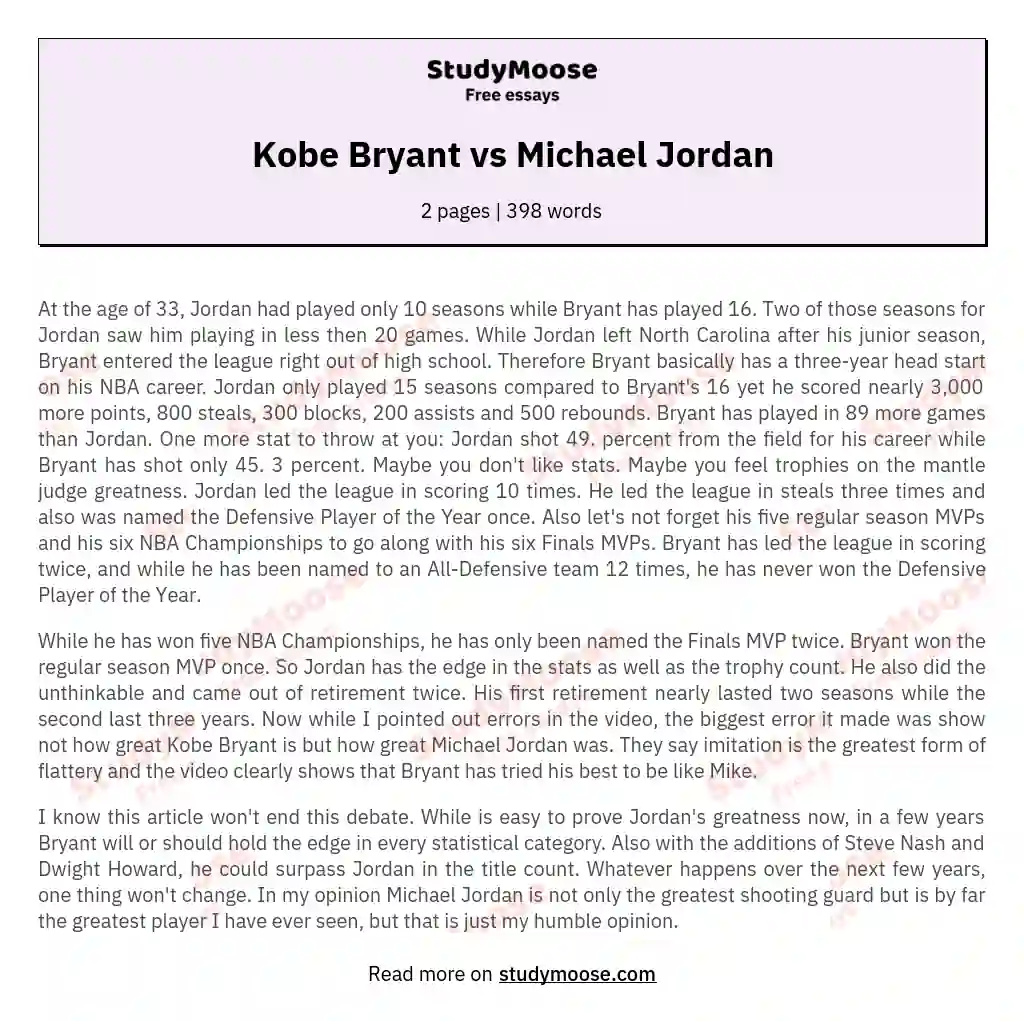 Kobe Bryant vs Michael Jordan essay