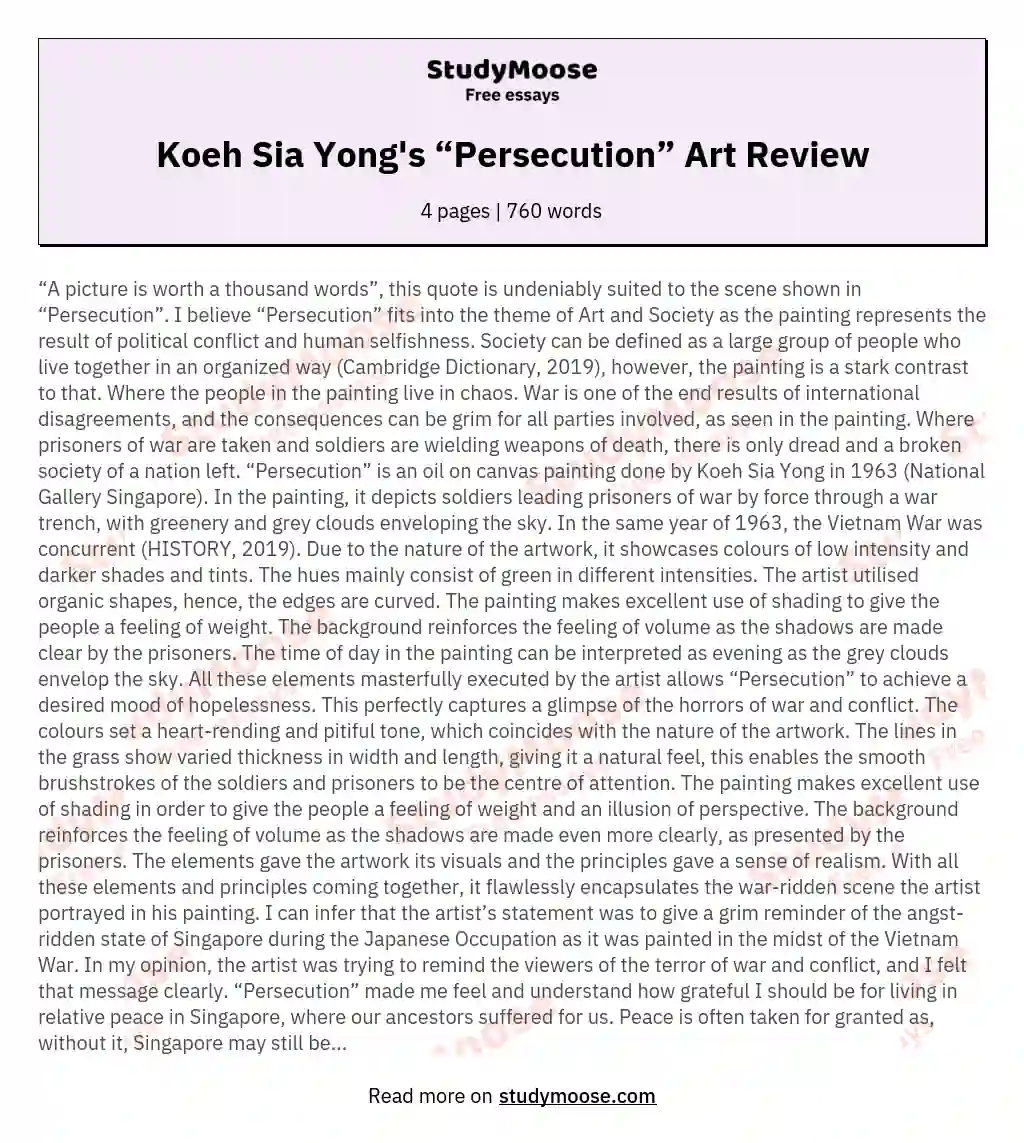 Koeh Sia Yong's “Persecution” Art Review essay