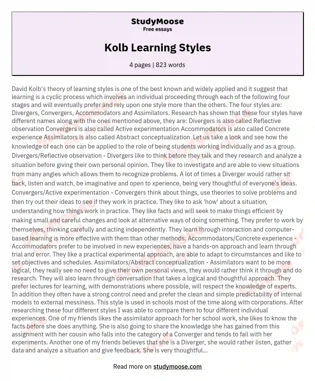 Kolb Learning Styles essay