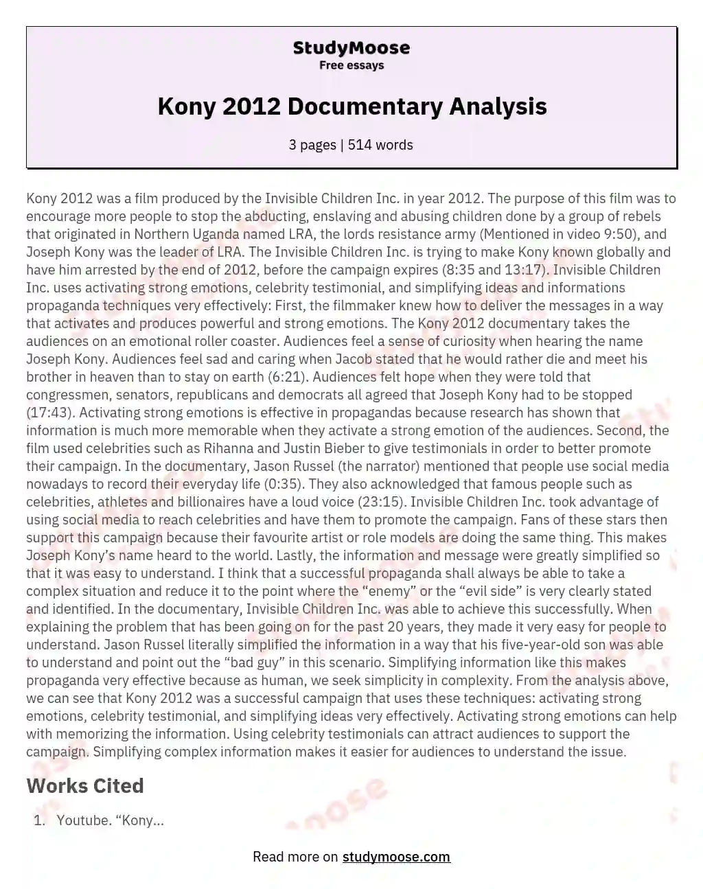 Kony 2012 Documentary Analysis essay