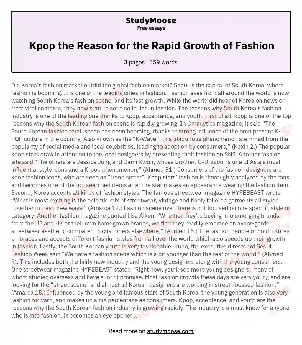 Kpop the Reason for the Rapid Growth of Fashion essay