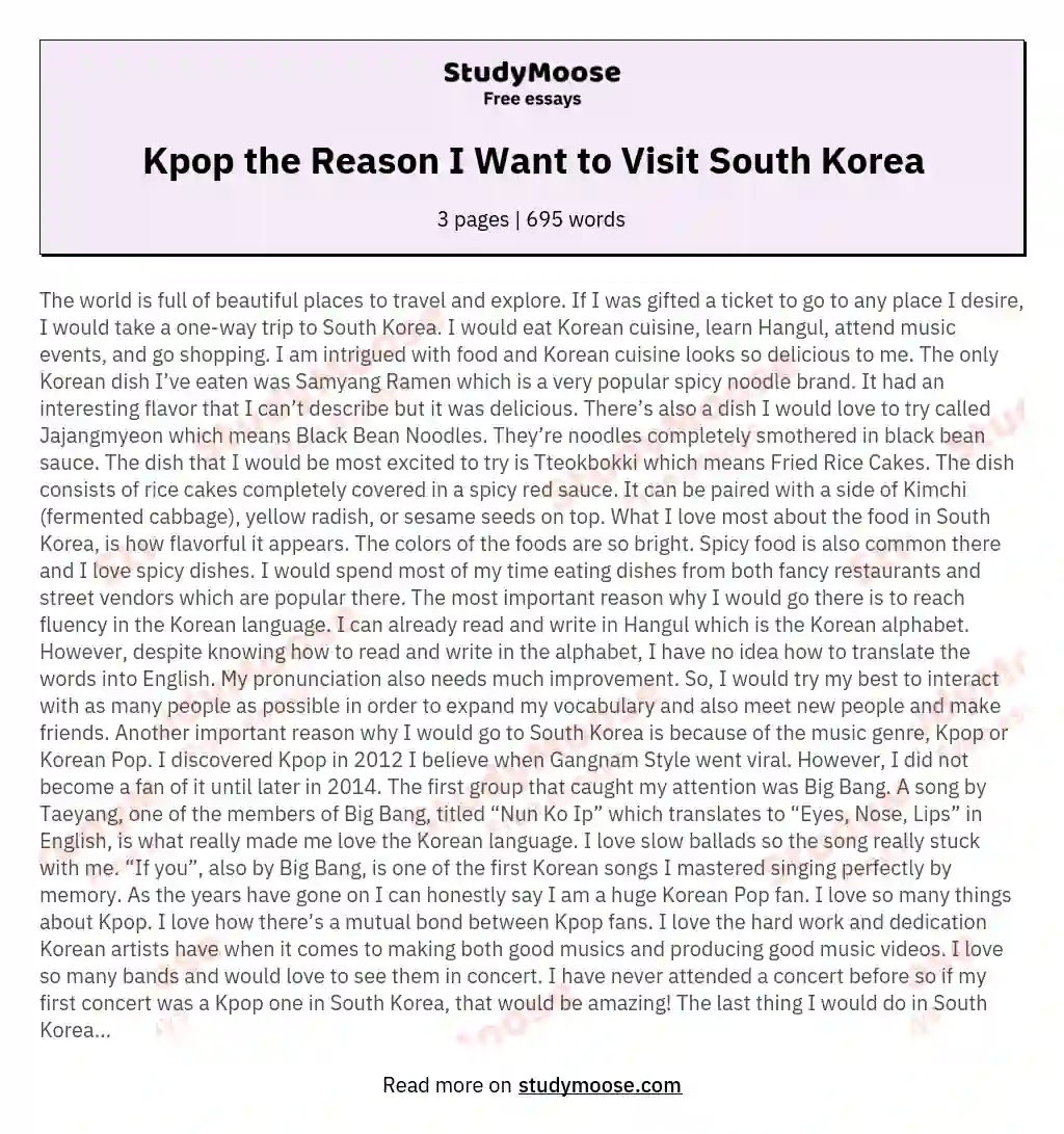 Kpop the Reason I Want to Visit South Korea essay
