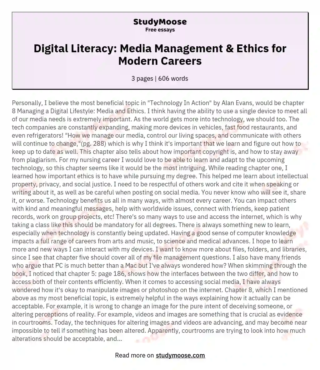 Digital Literacy: Media Management & Ethics for Modern Careers essay