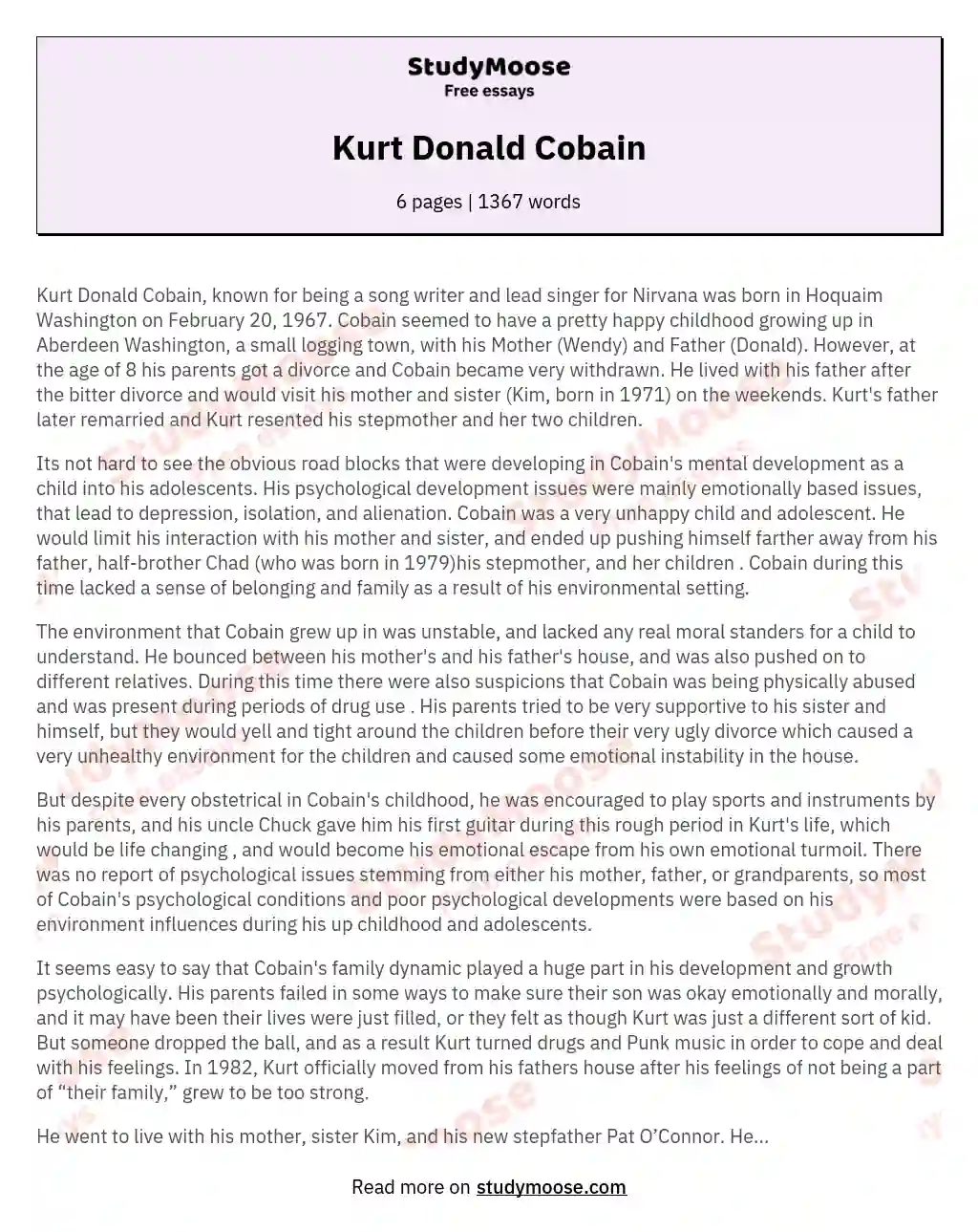 Kurt Donald Cobain essay
