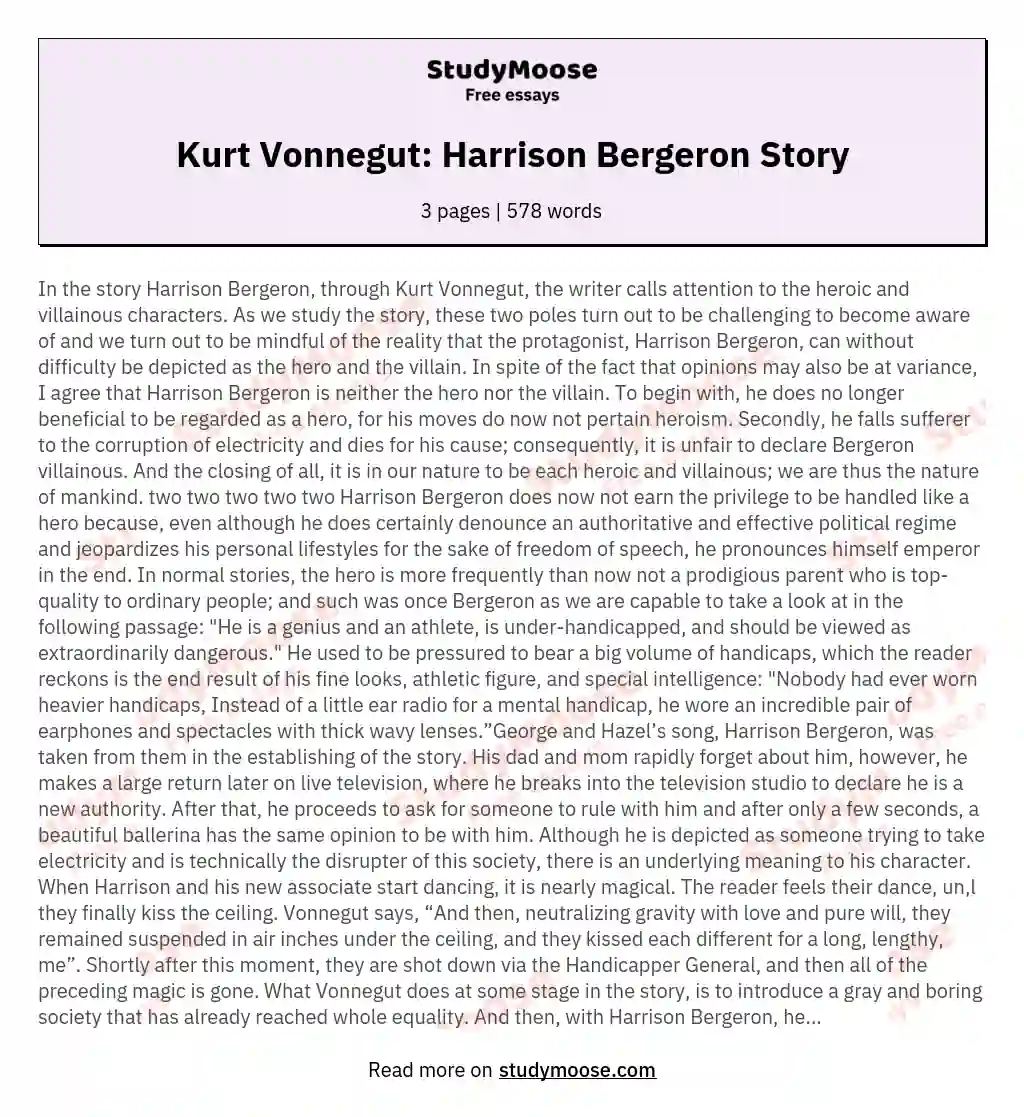 Kurt Vonnegut: Harrison Bergeron Story