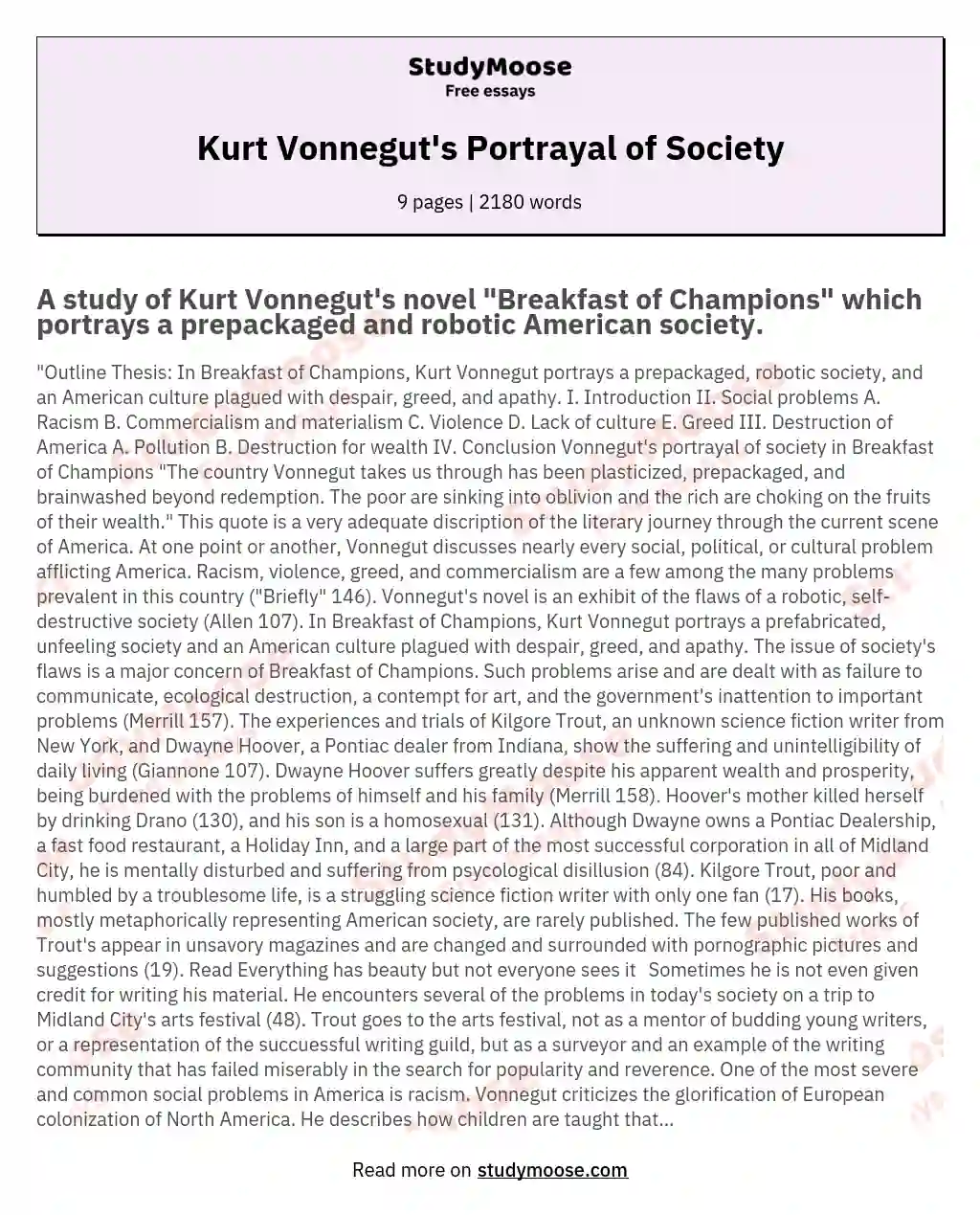 Kurt Vonnegut's Portrayal of Society