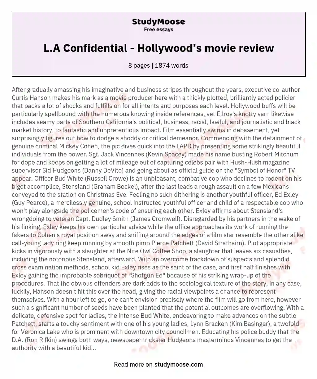 L.A Confidential - Hollywood’s movie review essay