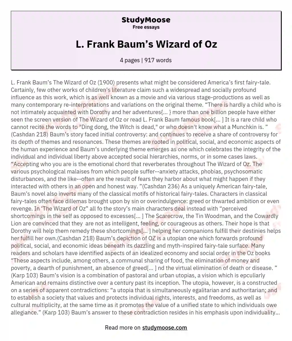 L. Frank Baum’s Wizard of Oz