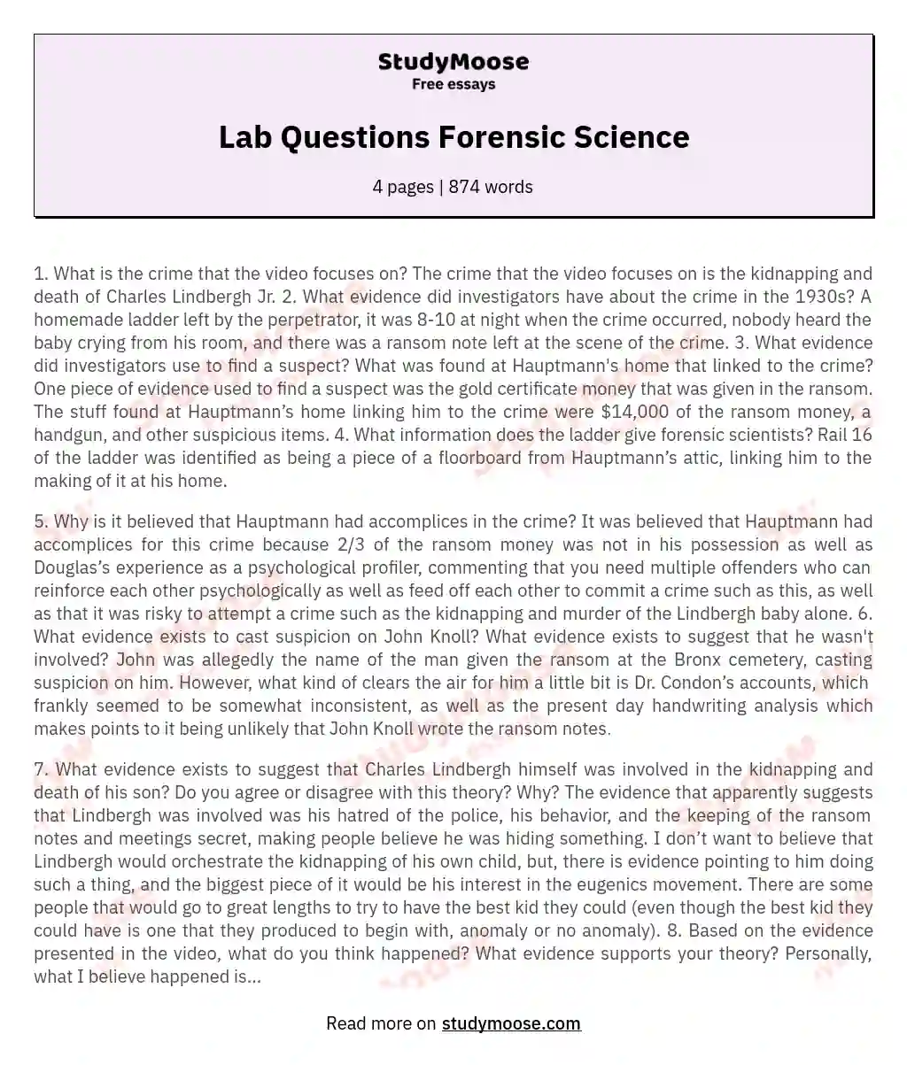 Lab Questions Forensic Science