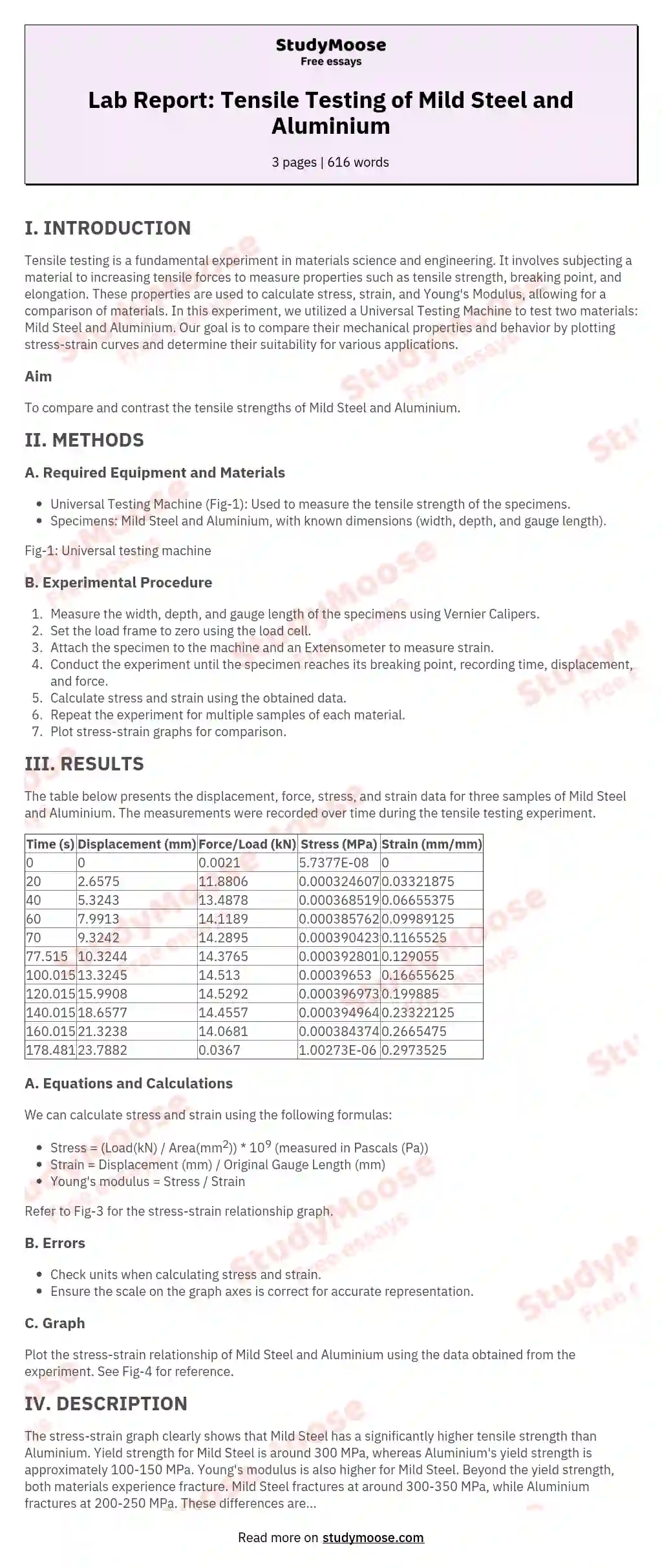 Lab Report: Tensile Testing of Mild Steel and Aluminium essay