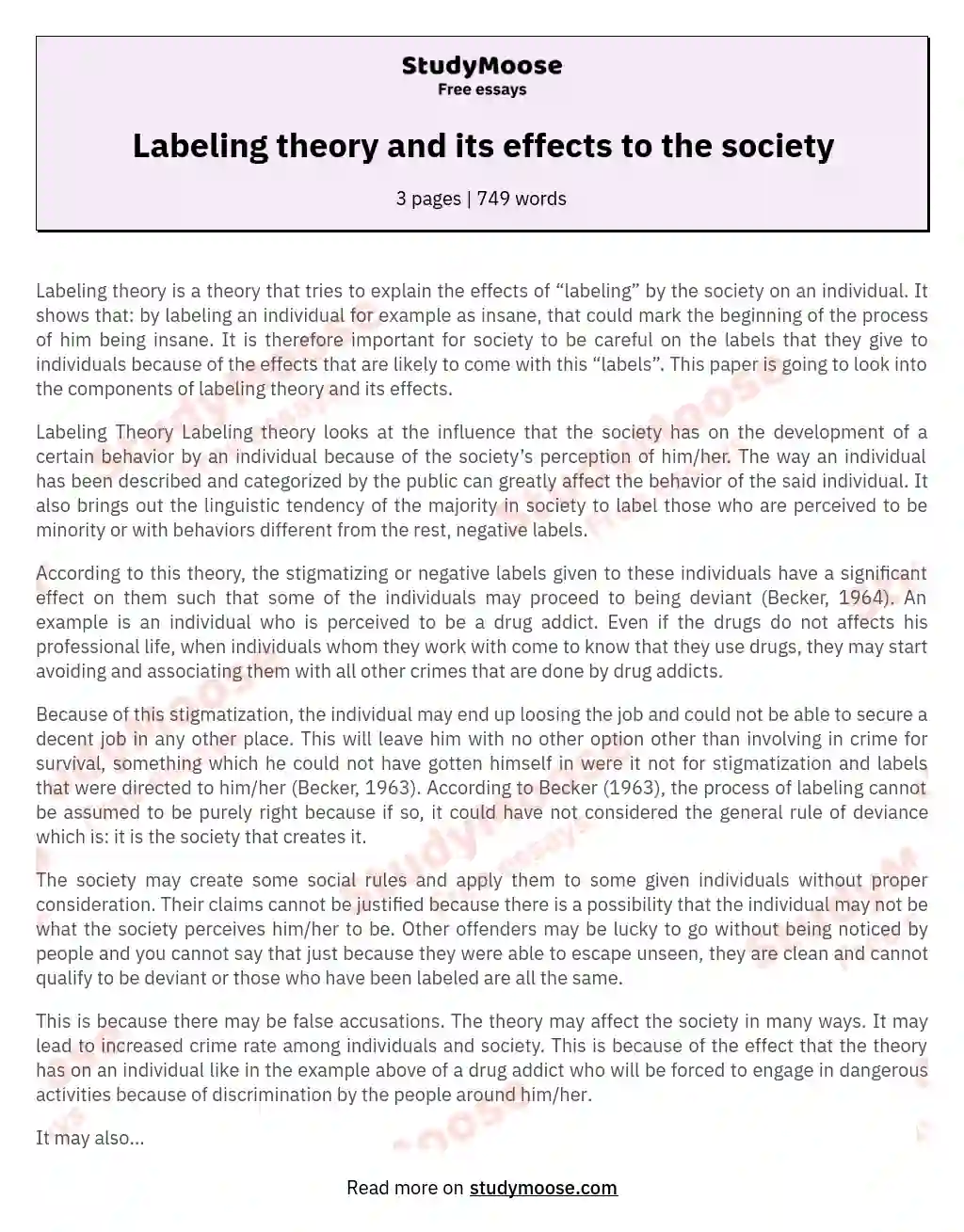 Labeling theory and its effects to the society