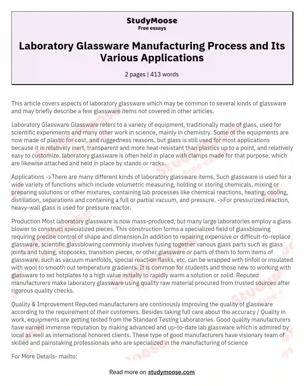 Laboratory Glassware Manufacturing Process and Its Various Applications essay