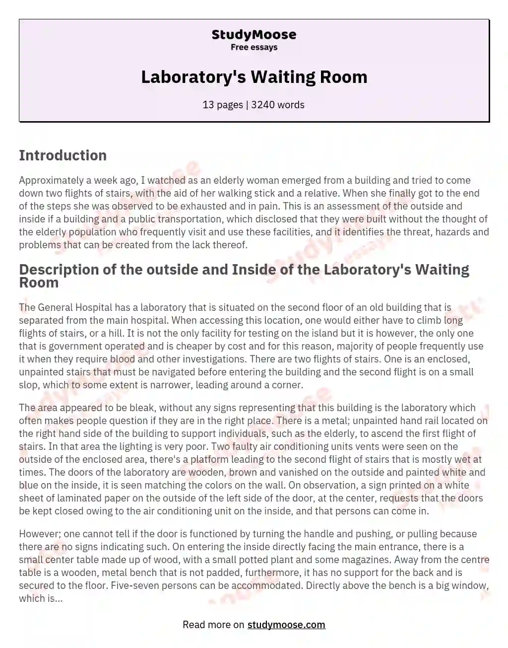 Laboratory's Waiting Room essay