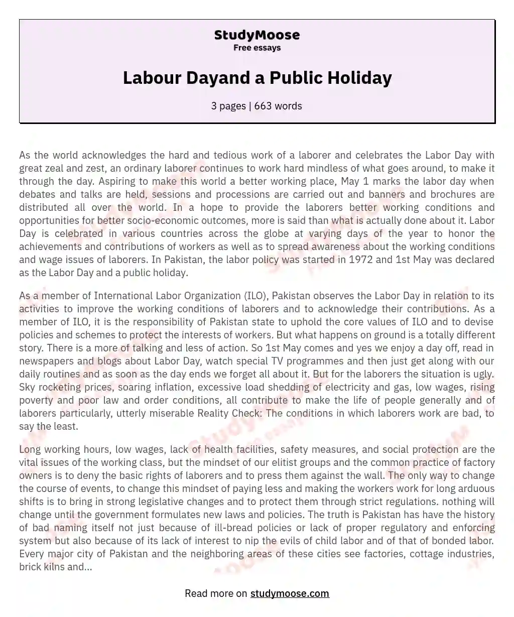 Labour Dayand a Public Holiday essay