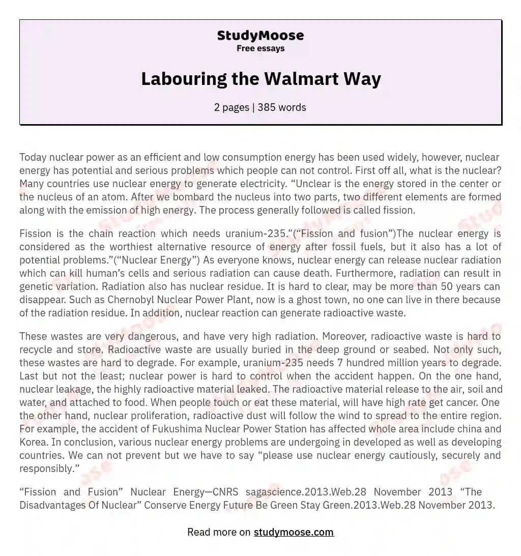 Labouring the Walmart Way essay