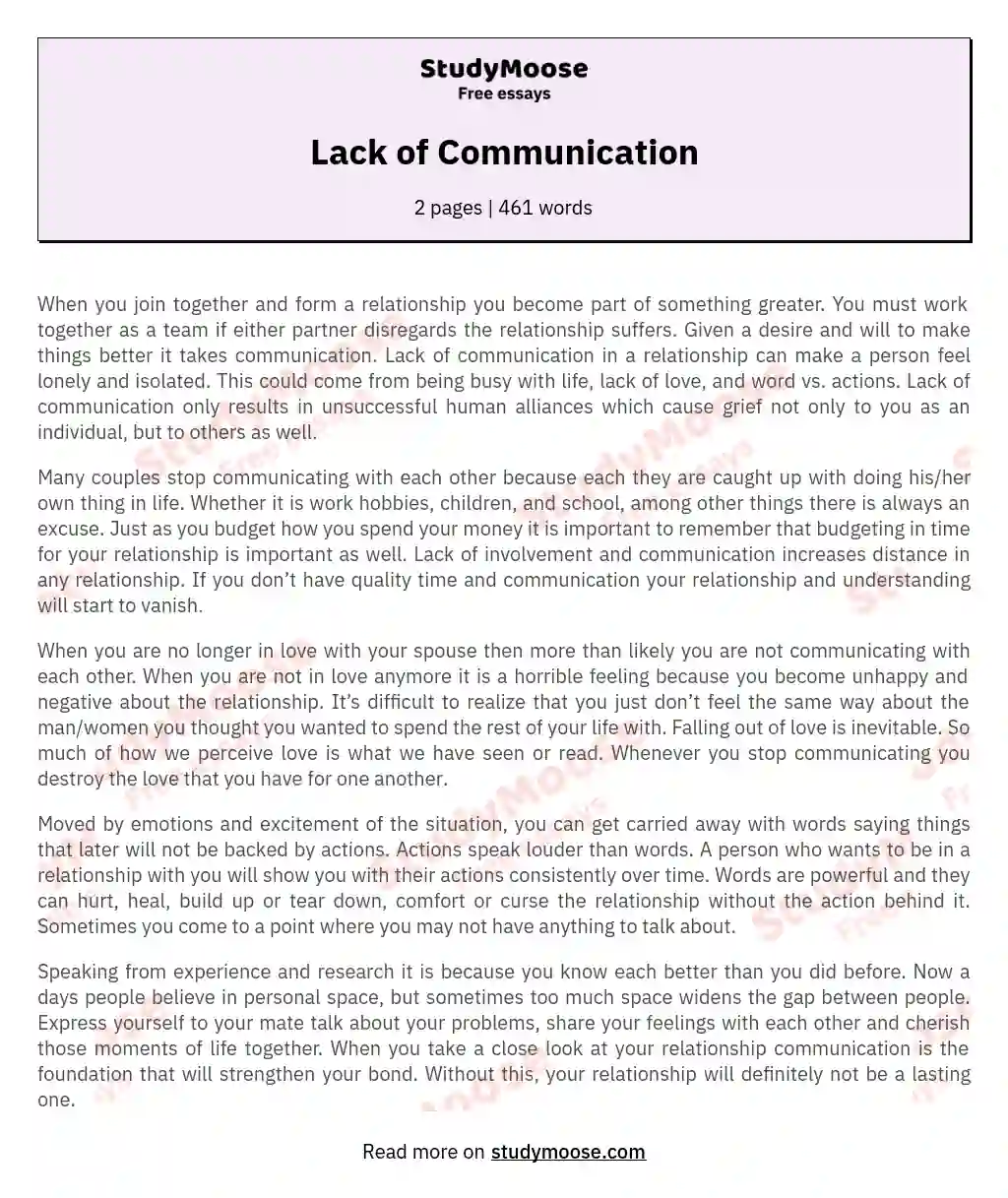 Lack of Communication essay