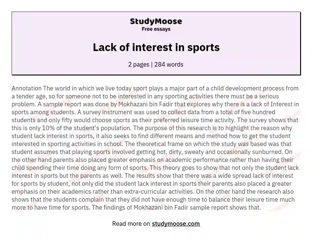 Lack of interest in sports essay