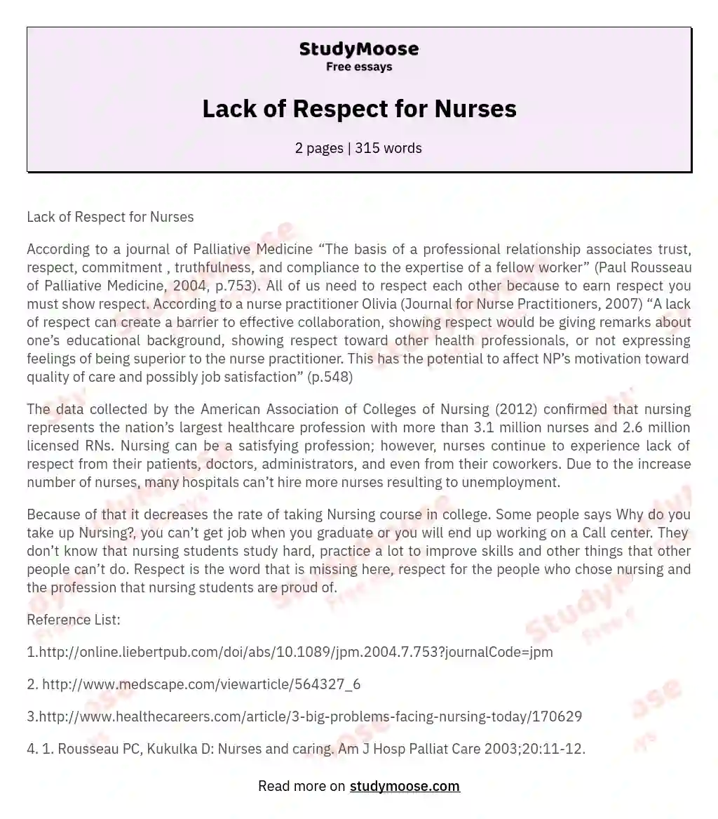 Examples Of Respect In Nursing