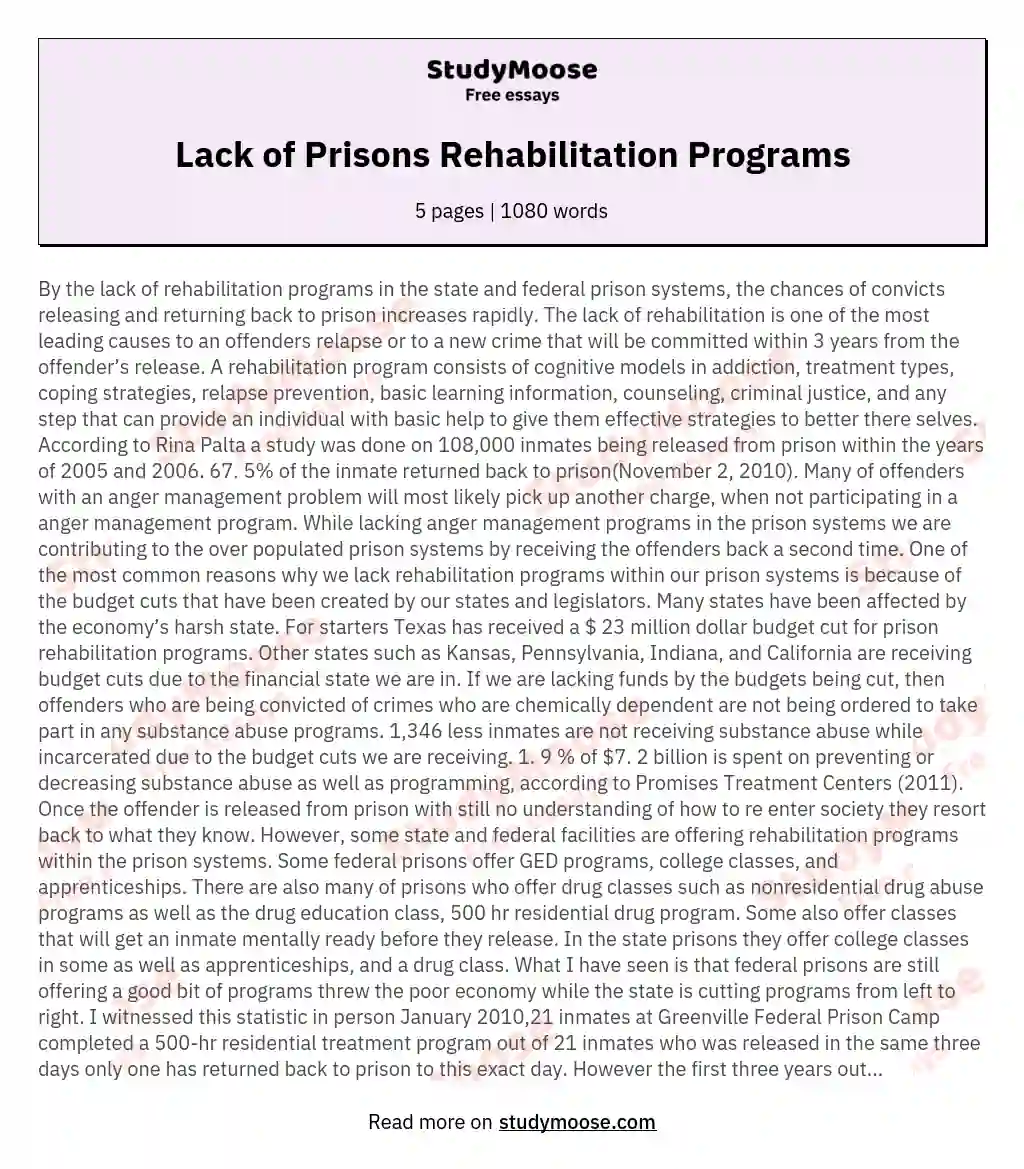 Lack of Prisons Rehabilitation Programs essay