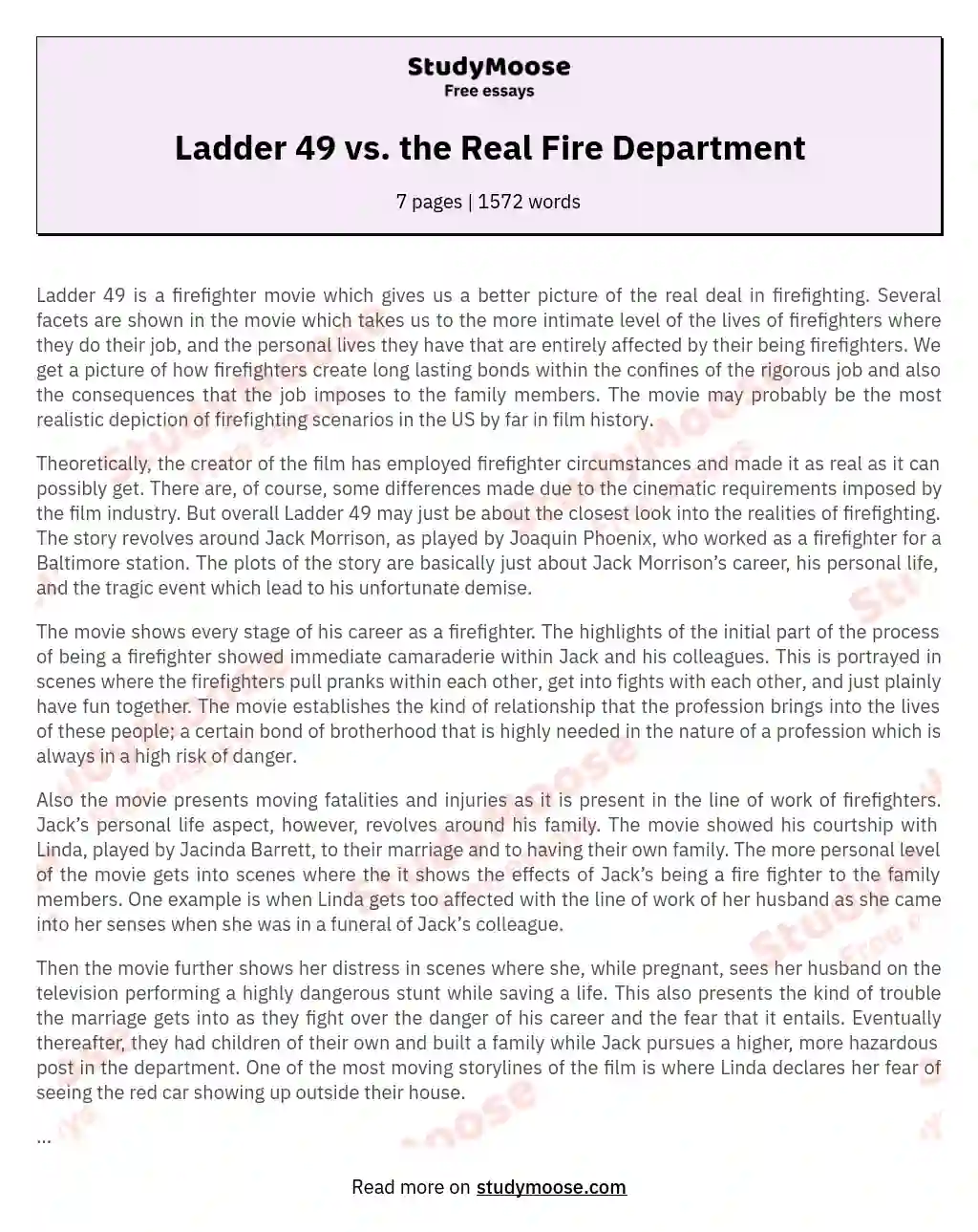 Ladder 49 vs. the Real Fire Department essay