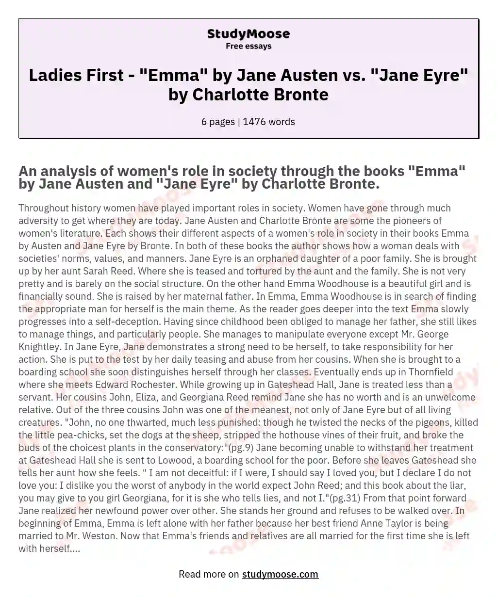 Portrayals of Female Characters in 'Emma' and 'Jane Eyre' essay