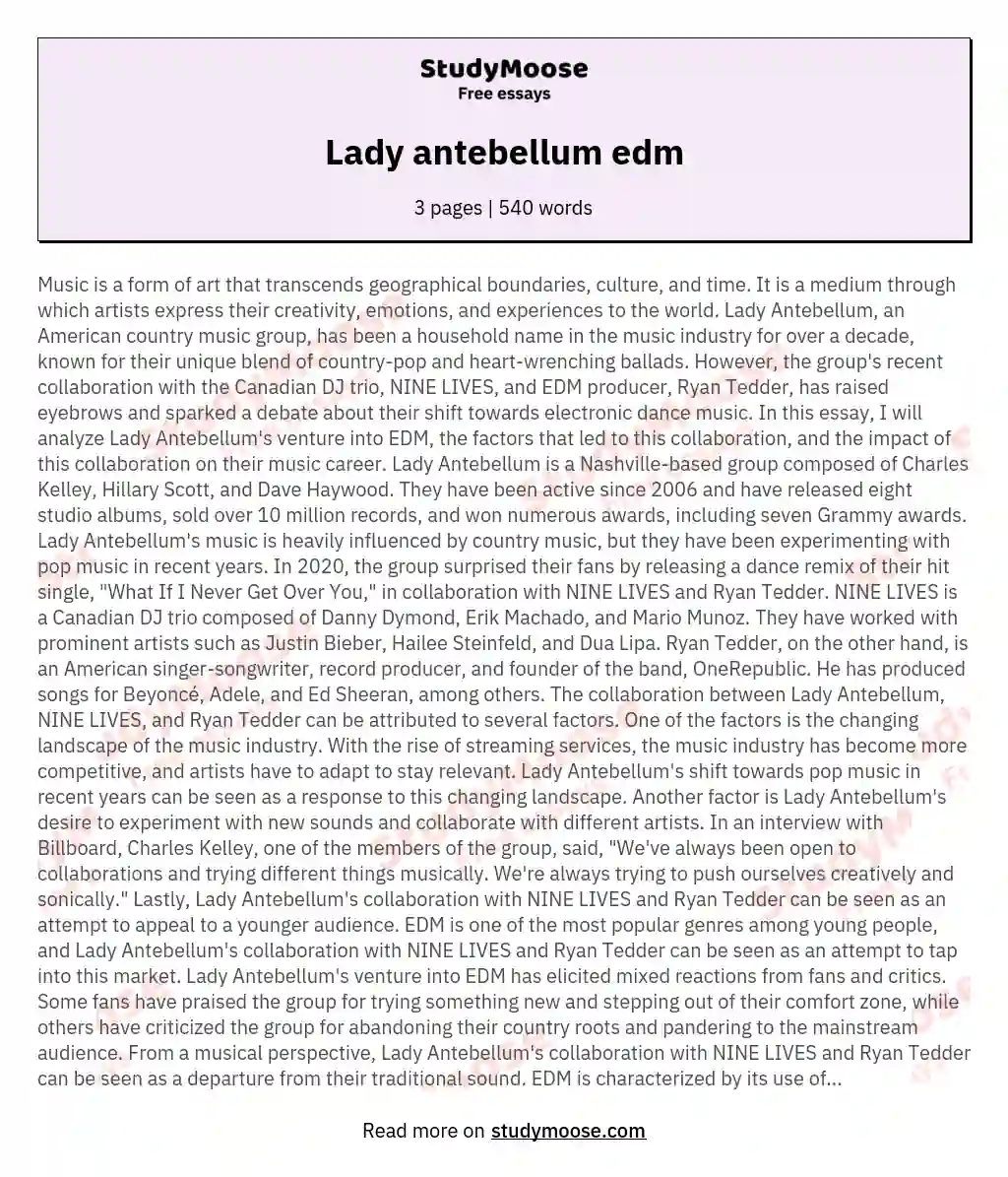 Lady antebellum edm essay
