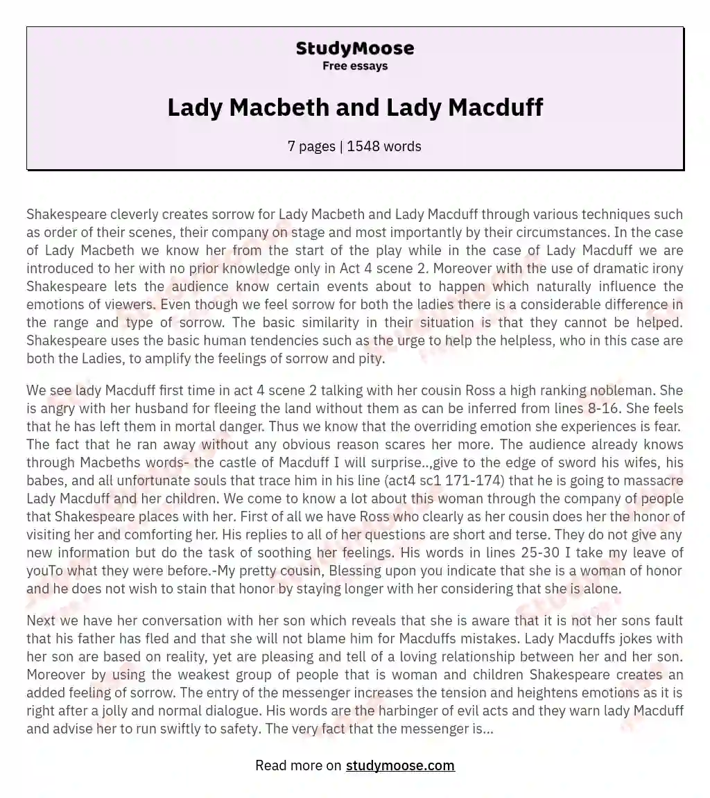 Lady Macbeth and Lady Macduff essay