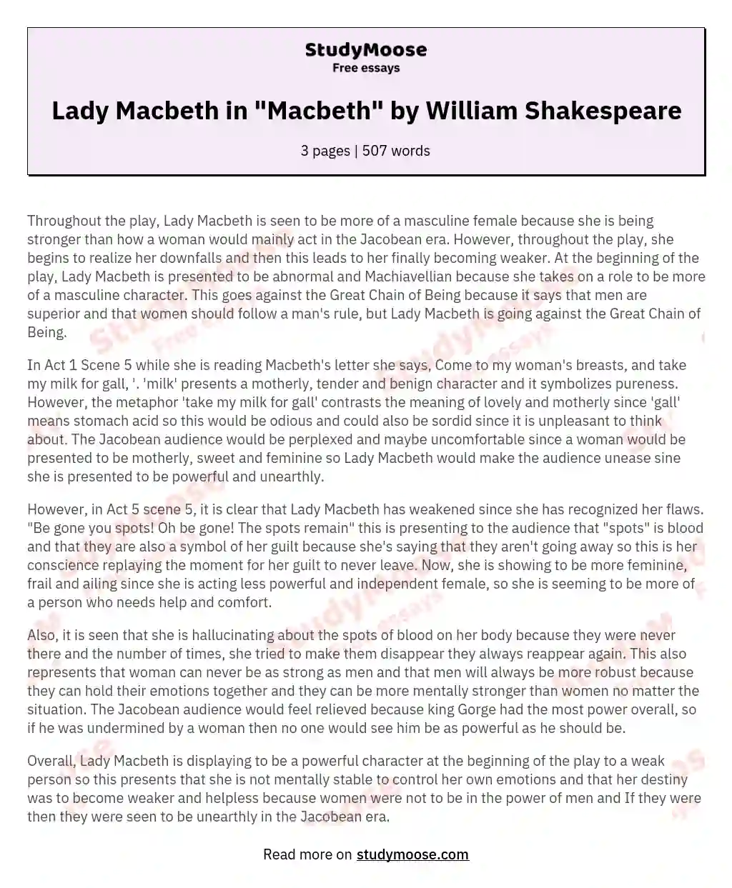 Lady Macbeth in "Macbeth" by William Shakespeare