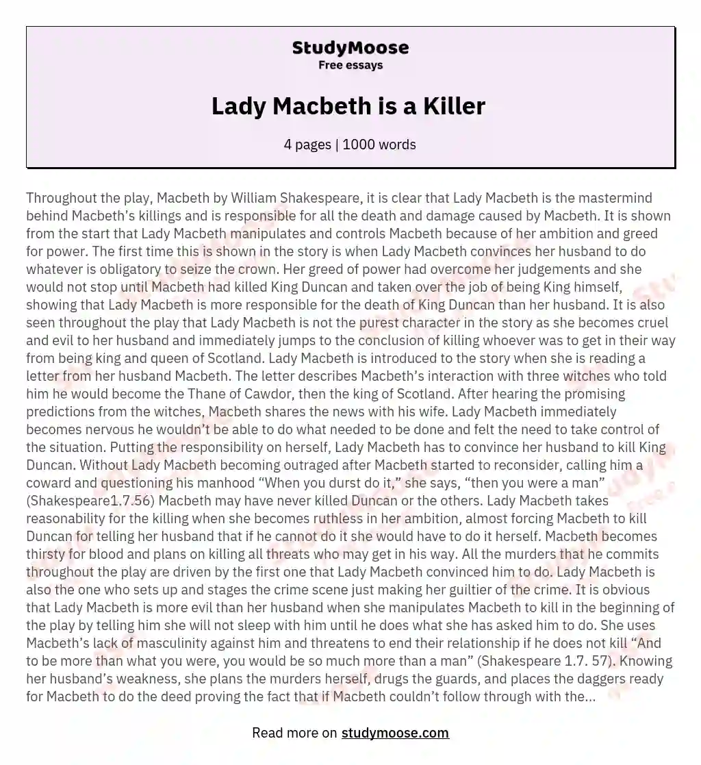 Lady Macbeth is a Killer 
