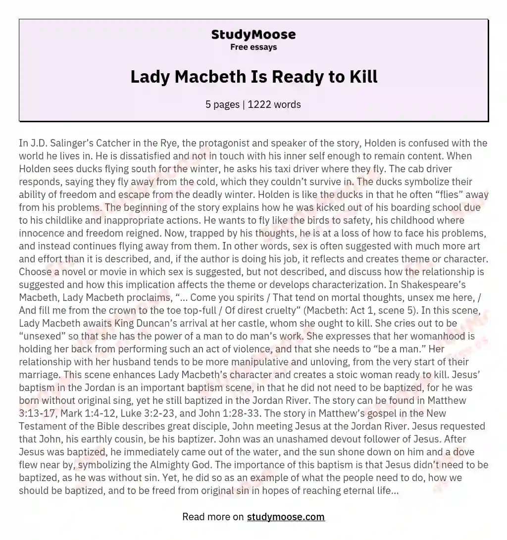 Lady Macbeth Is Ready to Kill essay